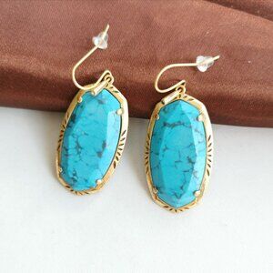 Kendra Scott Elle Vintage Gold Variegated Turquoise Etch Frame Earrings